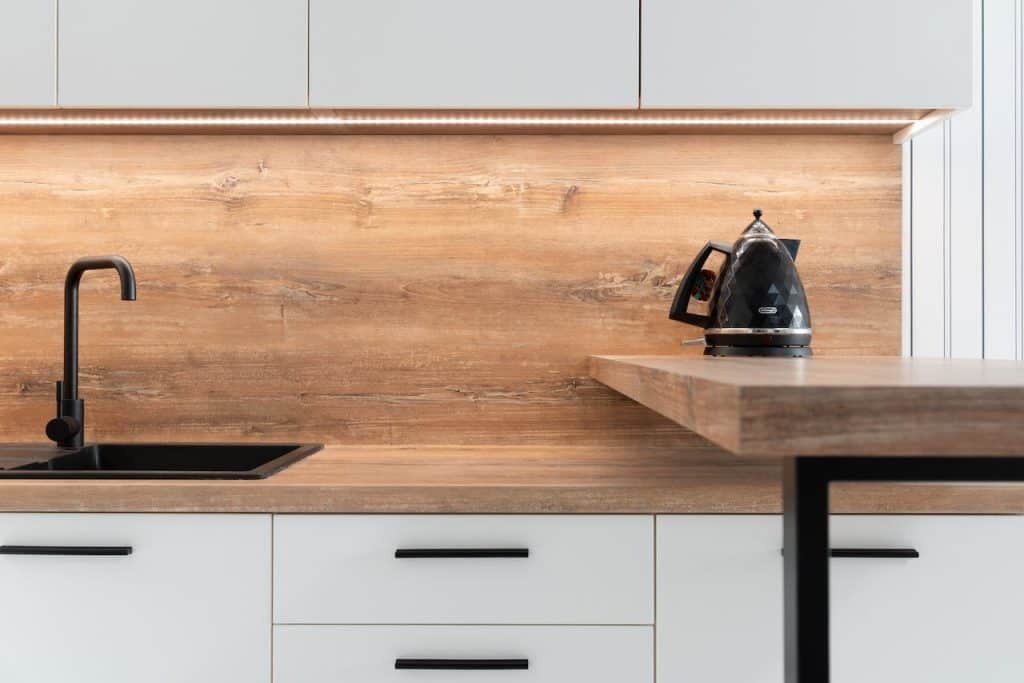 modern kitchen with wood worktop